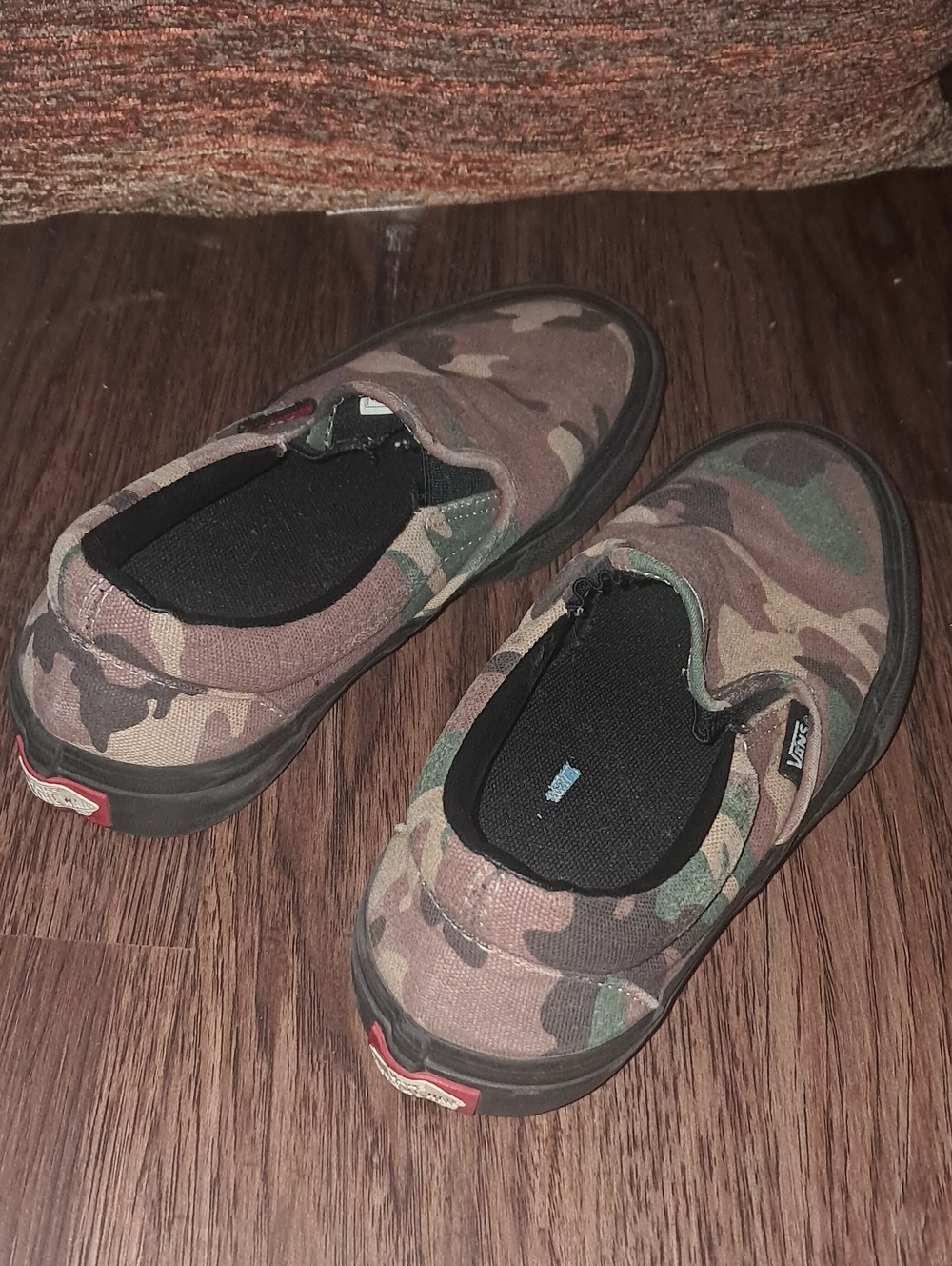 Kids Vans Camo Slip-On Sneakers in Green and Brown, Size 4Y